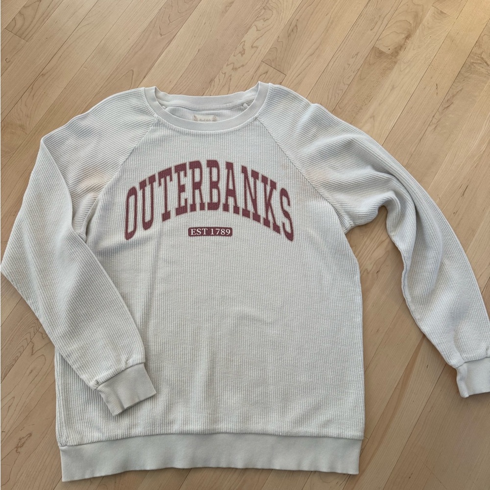 Altar'd State White Crew Neck Sweater with Red Print